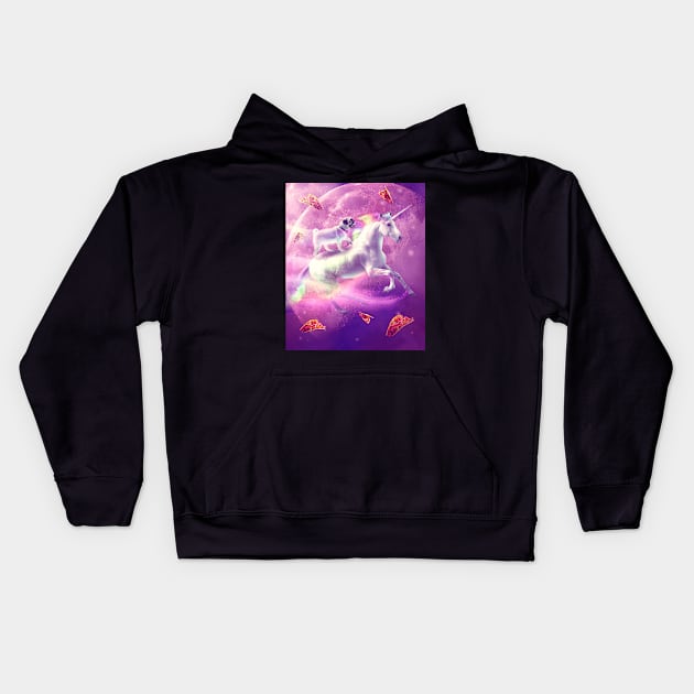 Space Pug Riding On Flying Unicorn With Taco Kids Hoodie by Random Galaxy